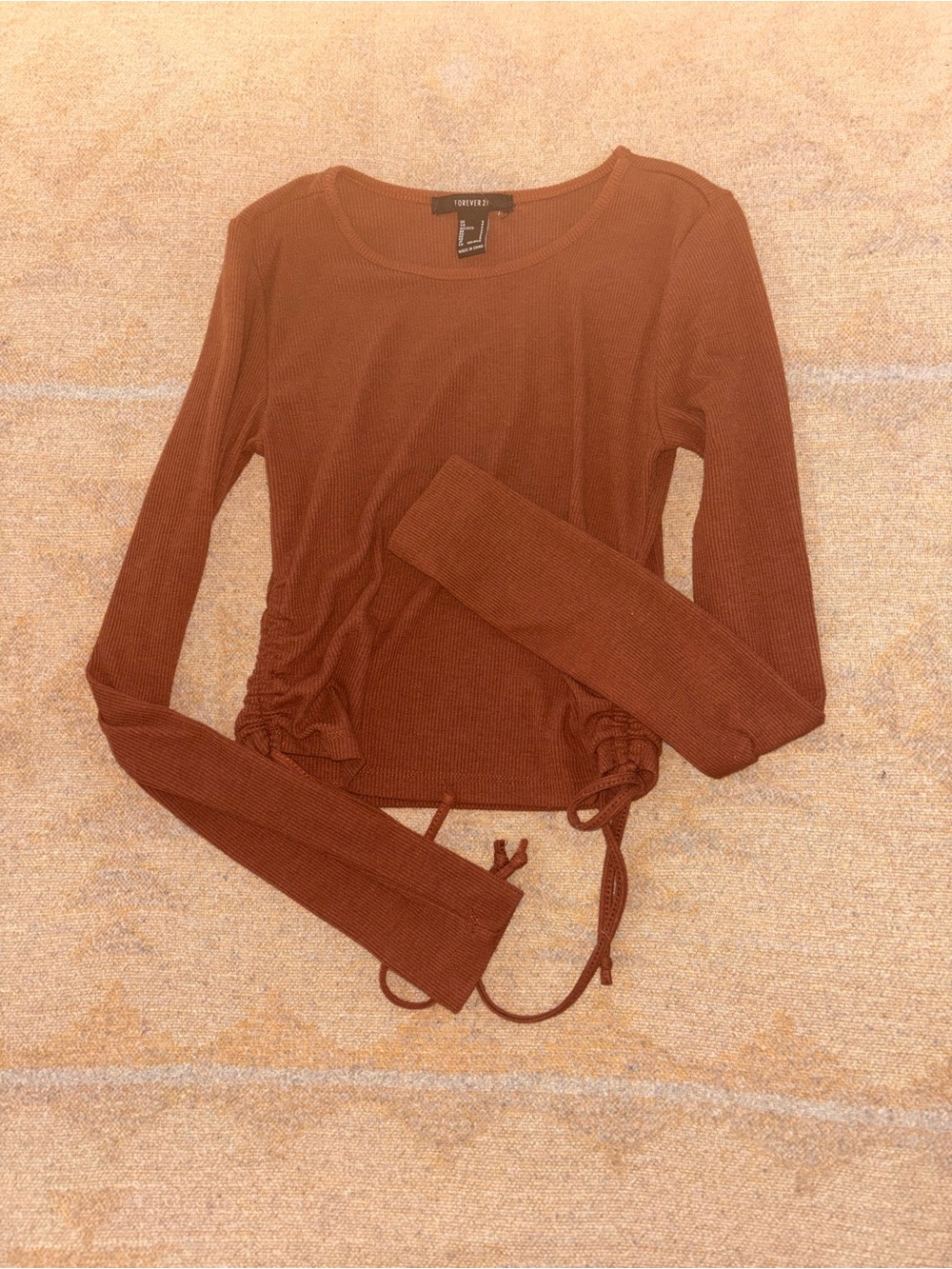 Forever 21 Rust Brown Ribbed Long Sleeve with Side Drawstrings